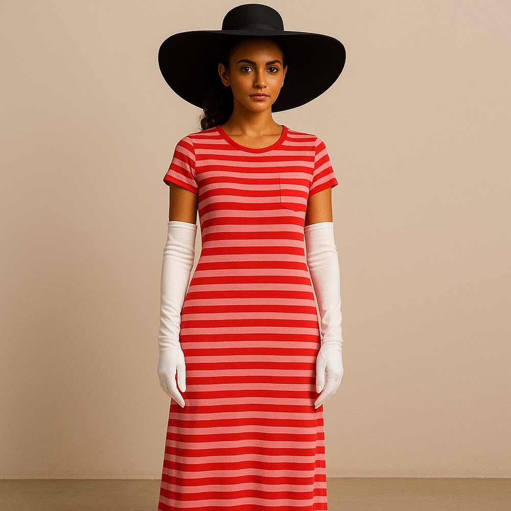 Light Pink and Red  A-Line Maxi Dress